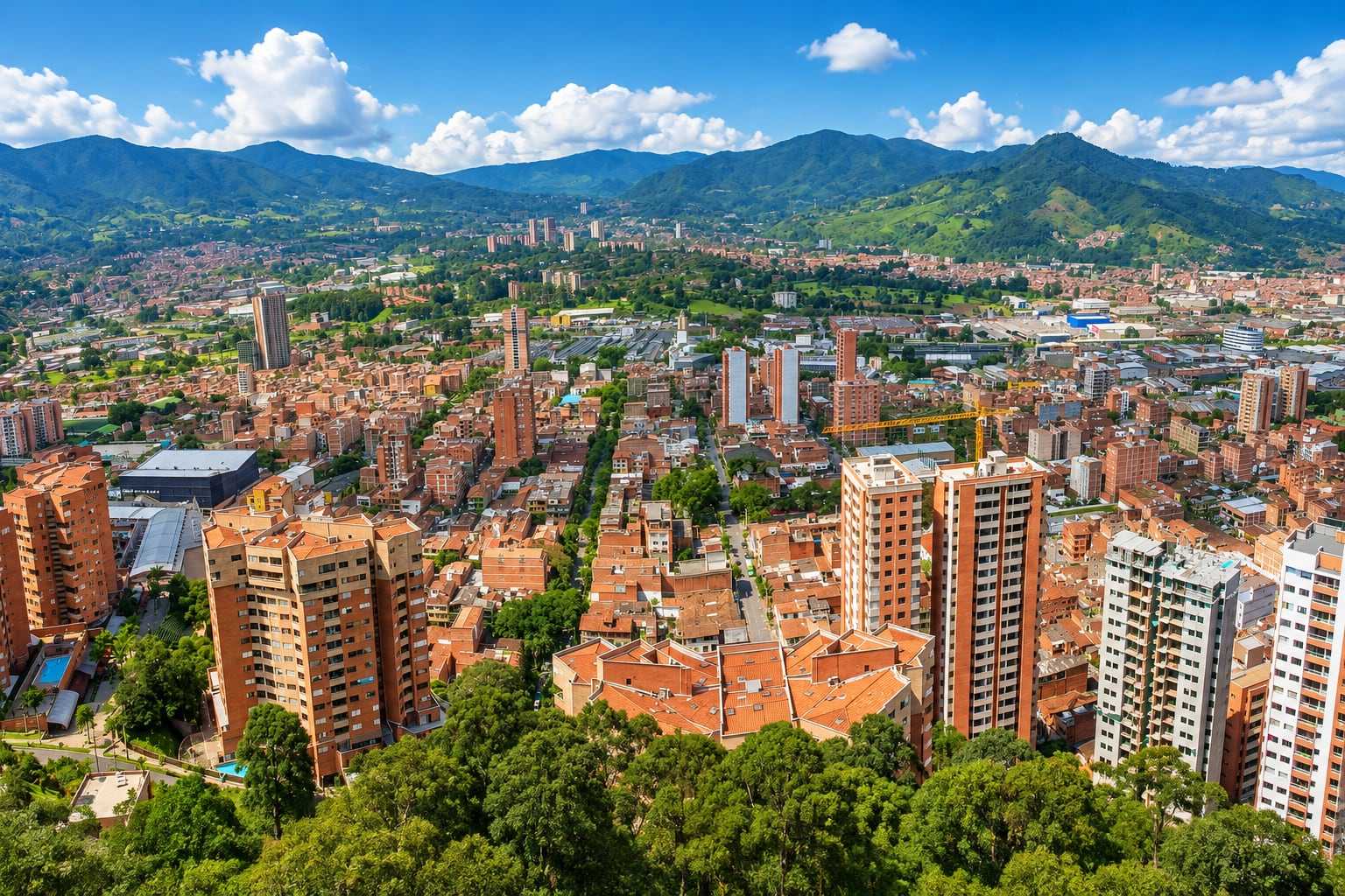 Edificios y tejados de barro del casco urbano de Sabaneta, Antioquia, en un día soleado